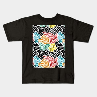 Floral Geometric Abstract Art - Colorful - Black And White Kids T-Shirt